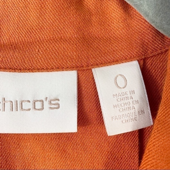 Chico’s Linen Blend Button Jacket Hi Low Hem Pockets Orange Academia Coastal - Picture 5 of 6